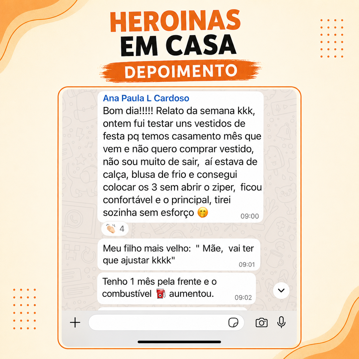 Depoimento de aluna no WhatsApp